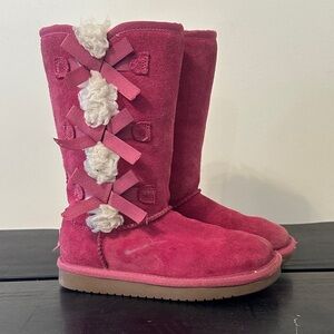 Girls Pink Faux-Shearling Bow Tall Boots